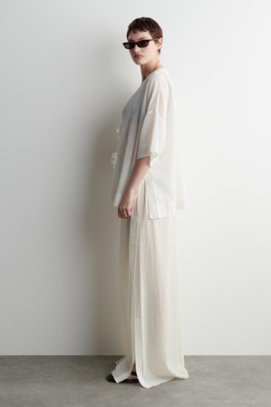 COS Femme Pantalon De Plage En Coton Froissé in Blanc