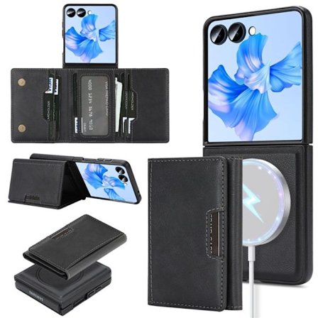 Etui til Samsung Galaxy Z Flip 7, aftagelig kortslot bagpå, Magsafe-kompatibel (Sort)