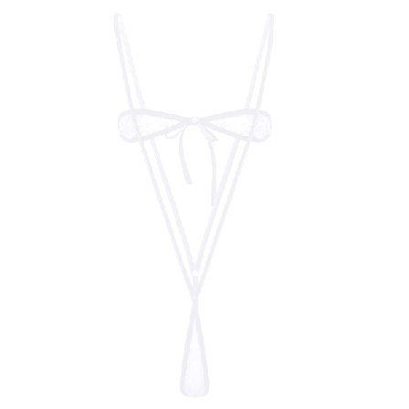 Dam Erotisk Sexig Micro Mini G-string Tanga Bikini Bodysuit Transparent Spets Lingerie Set Axelbandslös BH Topp Suspender Byxor Botten White