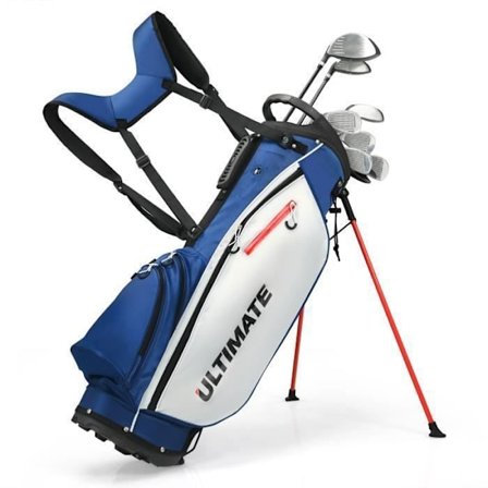 COSTWAY Golf Bag Stativ 9 Delar Golfklubbor med 3 Fodral Justerbara Remmar Vikter för Driverklubbor i Lättmetall