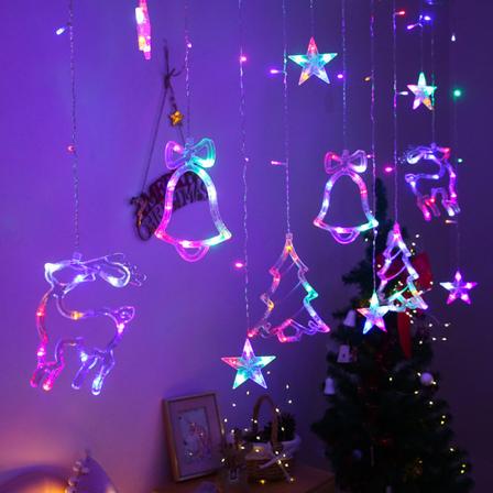 LED Gardinlampa Jul Semester Rum Dekorativ Festonglampa Kreativ Hjortklocka Julgran Color Christmas Plug-in type