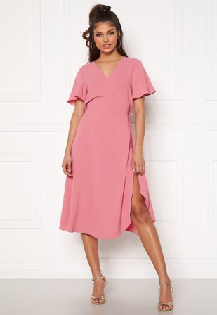 VILA Lovie S/S Wrap Midi Dress Wild Rose Klær