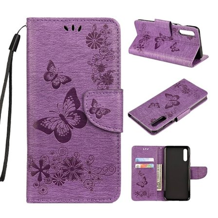 Butterfly Samsung Galaxy A50 nahkakotelo - Violetti