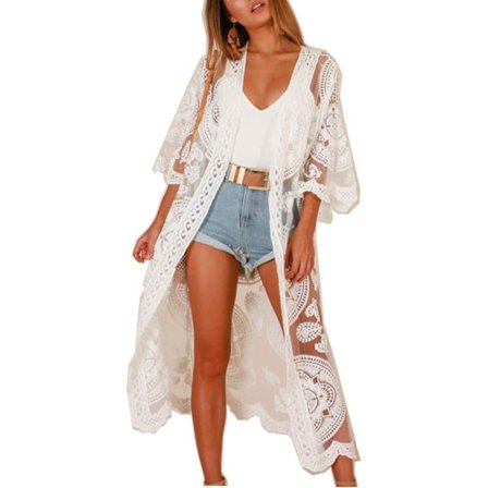 Kvinders Badedragt Cover Up Badedragt Kimono Lang Strandkjole Blomstret Blonde Bikini Badetøj Solbeskyttelsestøj_max