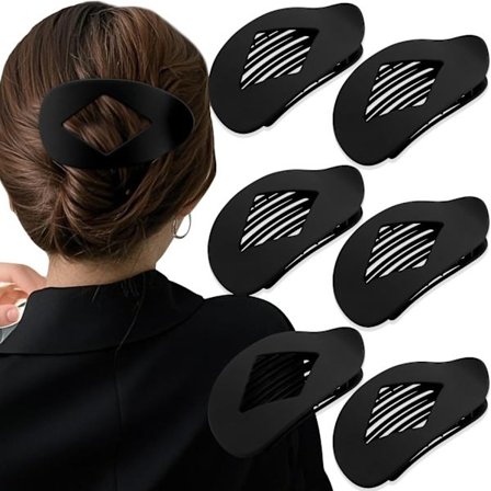 Ovale Hårklemmer til Kvinder, 6 stk. Store Flade Runde Andenæbsklemmer - Skridsikre Stærke Hårspænder til Tykt/Medium/Tyndt Hår (Ma