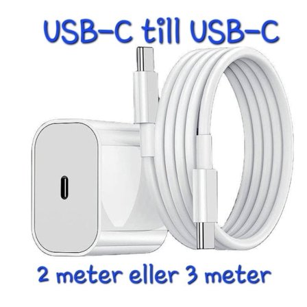 Hurtiglader til iPhone 16 Pro Adapter USB-C til USB-C Hvid