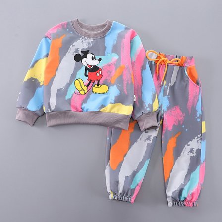 2024 Nya Mickey-färgade tröjor och byxor söt Sweatshirt-set för barn