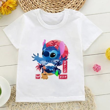 Barn T-shirt i bomull Barn Disney Lilo Stitch Tecknad T-shirt Stitch Söt Manga T-shirt Y2k Grafisk T-shirt Tjej Pojke Topp T-shirts