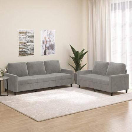Vidaxl Soffgrupp Med Dynor 2 Delar Ljusgrå Sammet Grå
