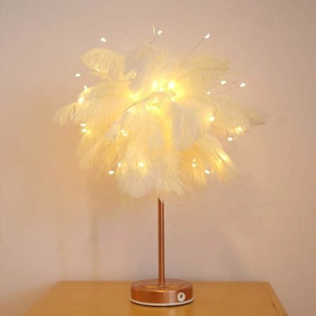 LED-fjäderbordslampa med fjärrkontroll, 3-hastighets timer / 3-hastighets ljusstyrkejustering (25% / 50% / 100%) / 3-hastighets lägesinställning, m...