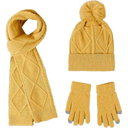 Vinter Varm Strikket Hue Halstørklæde Handsker Sæt Til Kvinder Damer Piger 3 I 1 Pom