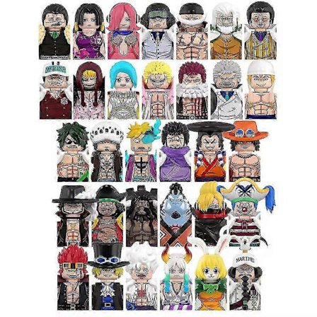 32 st mini byggklossar leksaker för animekaraktärer: Luffy, Chopper, Nico Robin, Sanji, Yamato, Sabo
