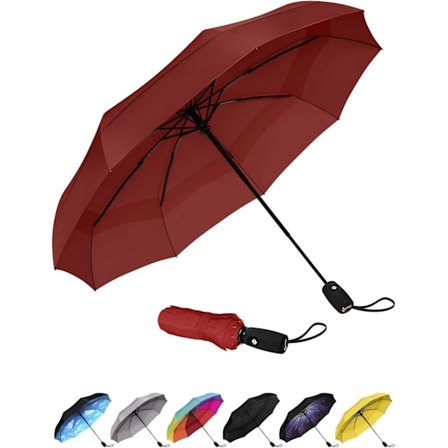 Vindsäkert Reseparasoll - Kompakt, Lätt, Automatisk, Stark och Bärbar - Vindbeständig, Litet Vikbart Ryggsäcks Parasoll för Regn - Män och