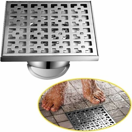 Gulvafløb, bruseafløb, gulvafløb med duft og hårfilter, sølv – 20×20cm