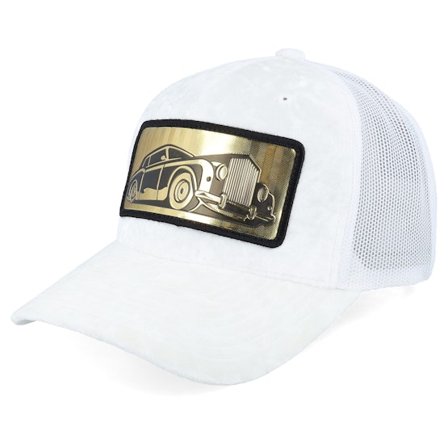 Calza Pennello - Hvid trucker Kasket - Luxury Car Gold Patch Velvet White A-frame Trucker @ Hatstore