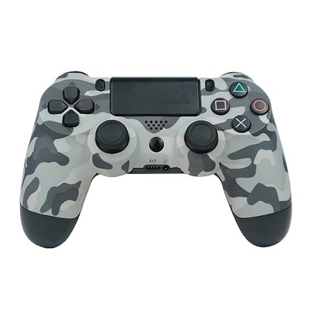 Sotilaallinen valkoinen langaton ohjain, yhteensopiva PlayStation 4:n kanssa, värinällä, sisältää USB-latauskaapelin. Ergonominen muotoilu pelaamiseen