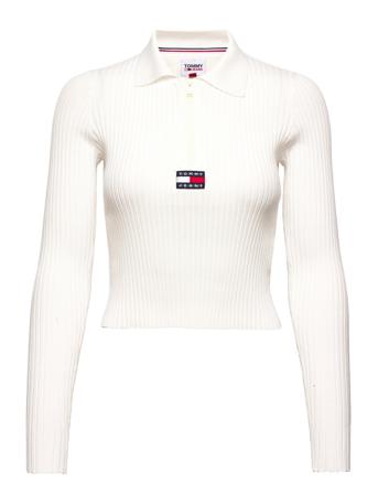 Tjw Half Zip Thru Rib Badge Pullover Creme Tommy Jeans