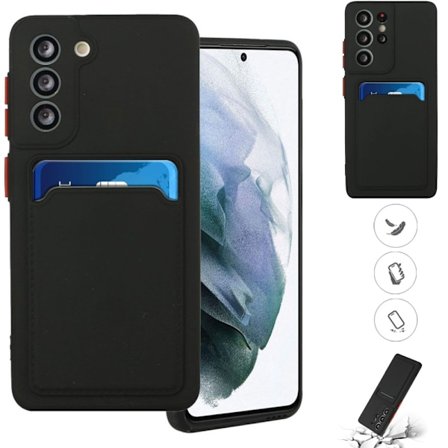 Svart slot korthållare skal Samsung S22/S21/S20 FE/Ultra/Plus -