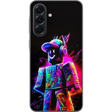 Kompatibel Mobilcover til Samsung Samsung Galaxy A56 Farverig Roblox-spiller i neonfarver mod sort baggrund i moderne gamingstil
