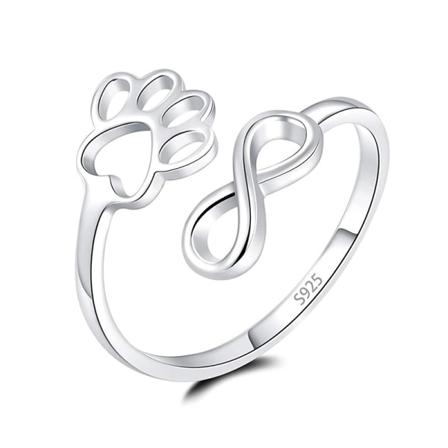 Kärleks hjärta oändlighetsring 925 sterling silver öppen justerbar ring hund katt klo ring för kvinnor tonårsflickor