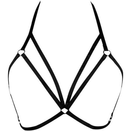 E4COOL Dam Sele Bälte Elastisk Cupless Bur Korg Justerbar Ihålig Ut Strappy Crop Top Sexig Rem Bälte Svart 3