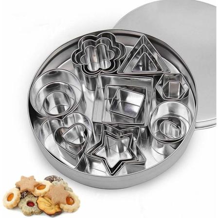 Kageformssæt, 24 mini geometriske småkageforme, småkageforme i rustfrit stål til fondantkage småkage småkage-