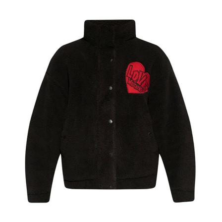 Love Moschino Furry Frakke with logo Sort, Dame
