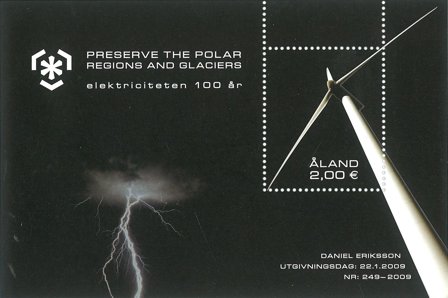 Åland 2009 - Vindkraft / Elektricitet 100 år - Postfrisk miniark