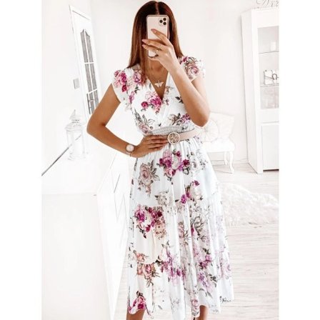 Sommarklänning för kvinnor - Casual Bohemisk V-ringad med volanger och blommigt mönster