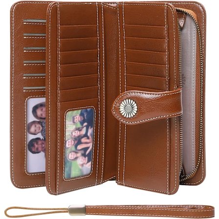 ruskea - Naisten lompakko Nahkalompakko Suuri clutch naisille Suuri kapasiteetti Pitkä lompakon hihna 23 korttipaikkaa