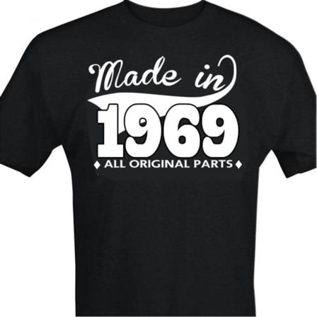 Sort T-shirt med design - Lavet i 1969 - Alle originale dele S