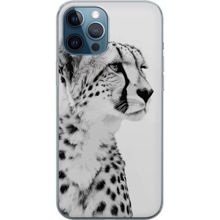 Kompatibelt Gjennomsiktig deksel til Apple iPhone 12 Pro Stilsiktig svart-hvit nærbilde av en gepard med rolig blikk og elegante markeringer som frem