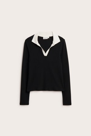 Kappahl | Langermet topp med krage Svart L | Svart