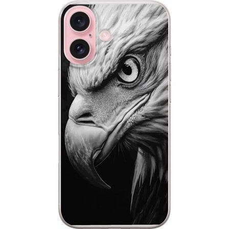 Apple iPhone 16 Läpinäkyvä kuori Kotka lähikuvassa realistinen muotokuva voimakas katse lintu yksityiskohtainen mustavalkoinen laji luonto villiel