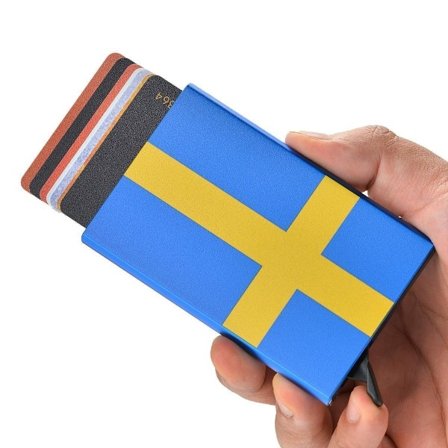 Korthållare med RFID-skydd . Pop-up . SWEDEN FLAG