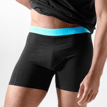 FlexFeel | Boxeri negri din bumbac cu bandă elastică albastru neon pentru bărbați - Boxeri