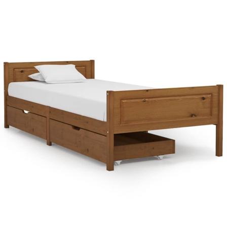 Vidaxl Sängram Med 2 Lådor Honungsbrun Massiv Furu 90x200 Cm Brun