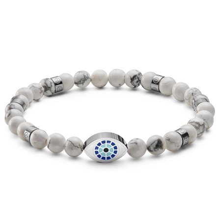 Evil Eye | Pulsera de cuentas de howlita y plateadas para hombres - Pulseras de perlas