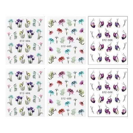 6 st Nail Water Transfer Nail Paste Blommor Och Växter Konst Dekaler Nagel Dekoration Tillbehör