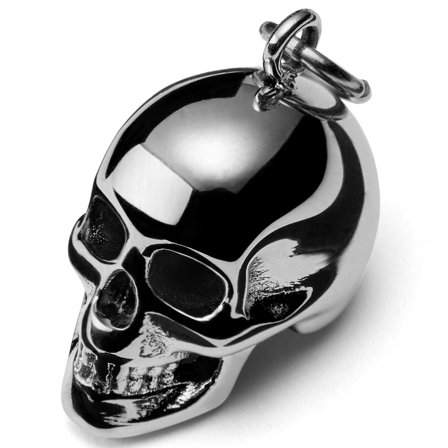 Silver-Tone Steel Skull Charm for Men - Charm Hoop Earrings