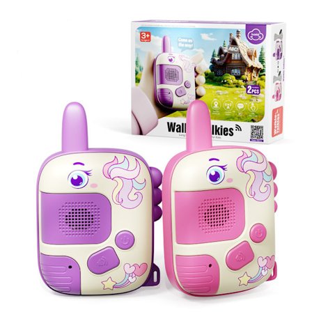 2-pakning Walkie-Talkie for barn – 300 m rekkevidde, trådløs langdistanseoverføring, utendørssamtale, enhjørning tegneserie leketøy