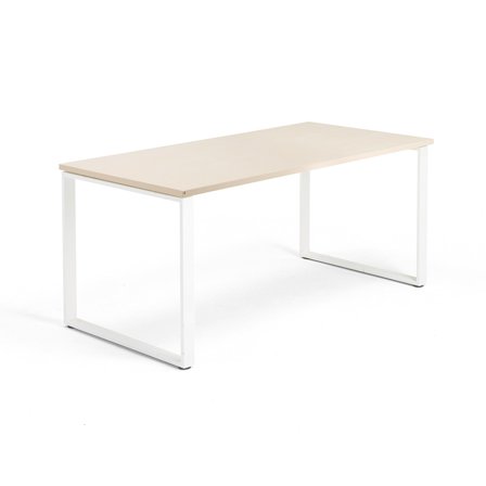 Schreibtisch QBUS, O-Gestell, 1600 x 800 mm, weiß/Birke