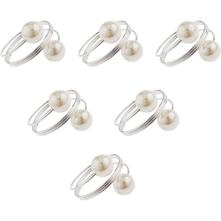 Hopeasetti 6 lautasliinanauhaa helmillä, pöytäjuhlan koristelu,