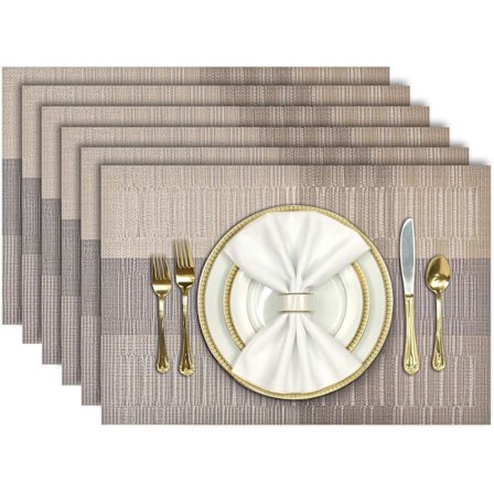 Briketter, PVC-vevd vinylsett med 6 - Varmebestandige og sklisikre bordmatter for kjøkken og spisestue, vaskbare og flekkbestandige