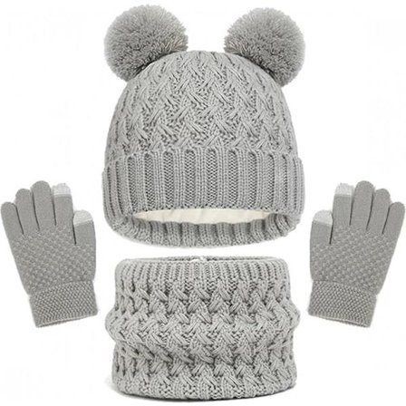 Grå - Skjerf, hansker og hatt tredelt sett (alder 2-8)