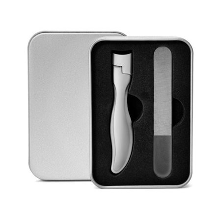 Negleklipper for tykke negler, rustfritt stål bred kjeve spiss manikyrsett for menn og kvinner, negleklipper med reservoar og neglefil