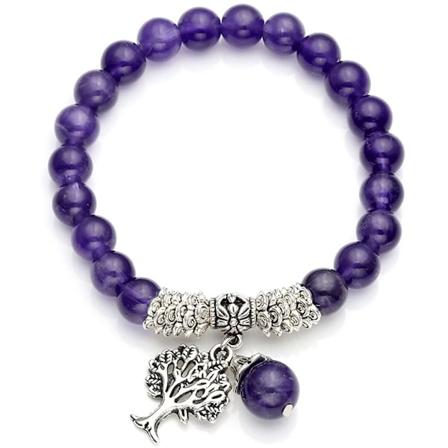 Luonnollinen ametistiranneke 8 mm helmill Aura Energy Lavender Life Tree -riipus Kristalliranneke Naiselle
