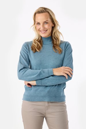 JENSEN - Langærmet Strik - Blå Melange - Høj Hals