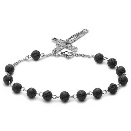 Varietas | Pulsera de Acero Quirúrgico y Piedra de Lava para hombres - Pulseras de perlas