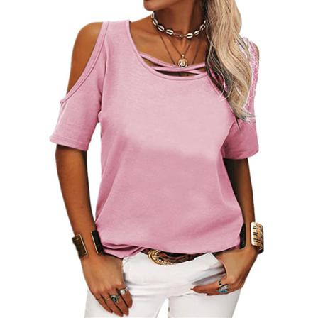 Kvinnor Off-soulder Casual Solid Lös Kortärmad T-shirt Tuni